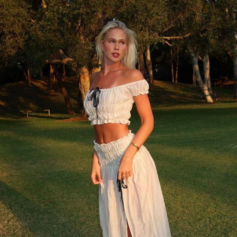 Off-neck Pure Desire Top French Style Temperament Skirt Suit