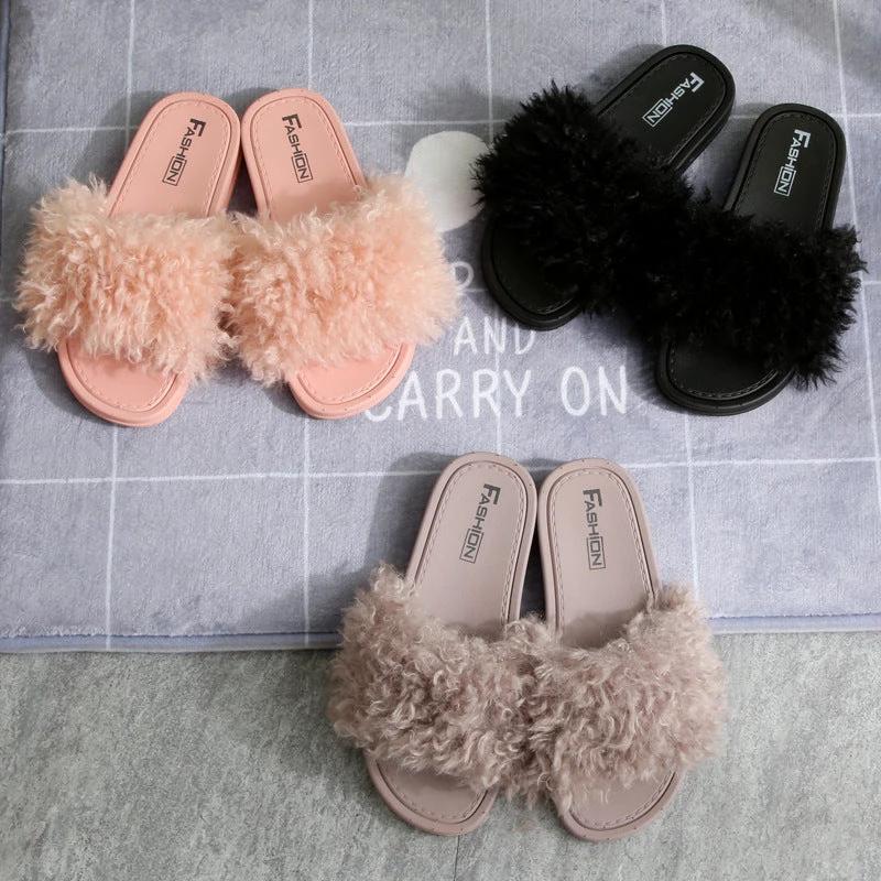 New Style Slippers female slippers fashion outside wear Maomao shoes ladies faux animal hair cool slippers