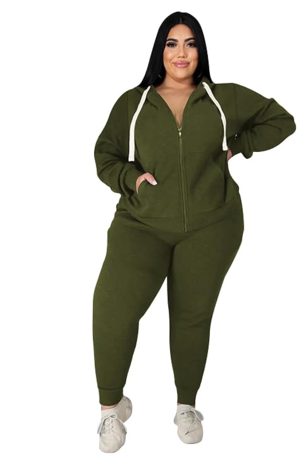 YeGine Womens Plus Size Two Piece Outfits Sweatsuits Casual Long Sleeve Set With Pockets