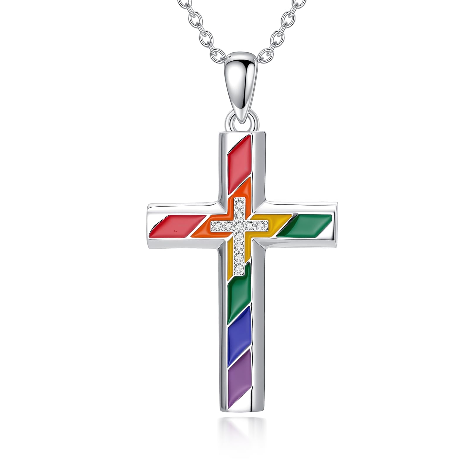 KoyeKei Pride Necklace Gifts for Women Men 925 Sterling Silver Rainbow Pride Pendant LGBT Gay Necklace Jewelry Gifts for Lesbian
