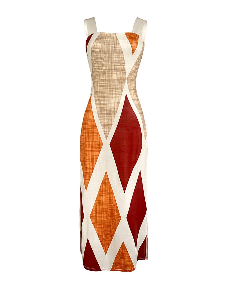 CHICME Women's Summer Maxi Dress Casual Thick Strap Square Neck Boho Sundress Split Vacation Dresses with Pockets