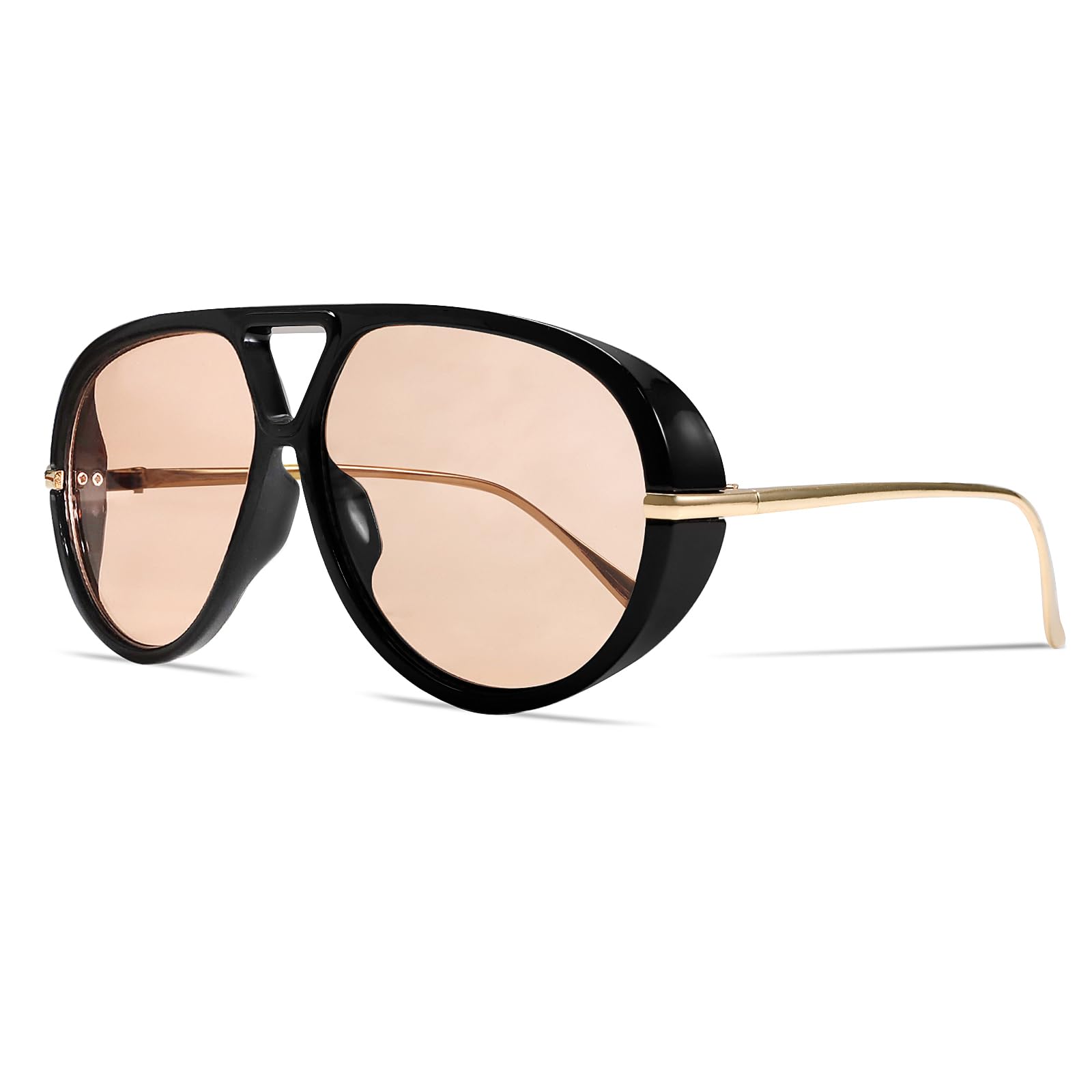 GUVIVI Retro Gold Aviator Sunglasses for Women Men, 2026 Metal Oversized 70s Aviators Black Vacation Beach Sun Glasses