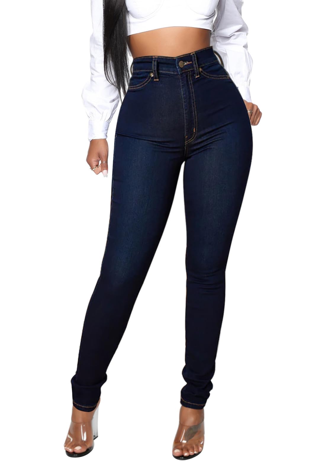 KUNMI Womens Classic High Waisted Skinny Stretch Butt Lifting Jeans Slim Fit Denim Pants