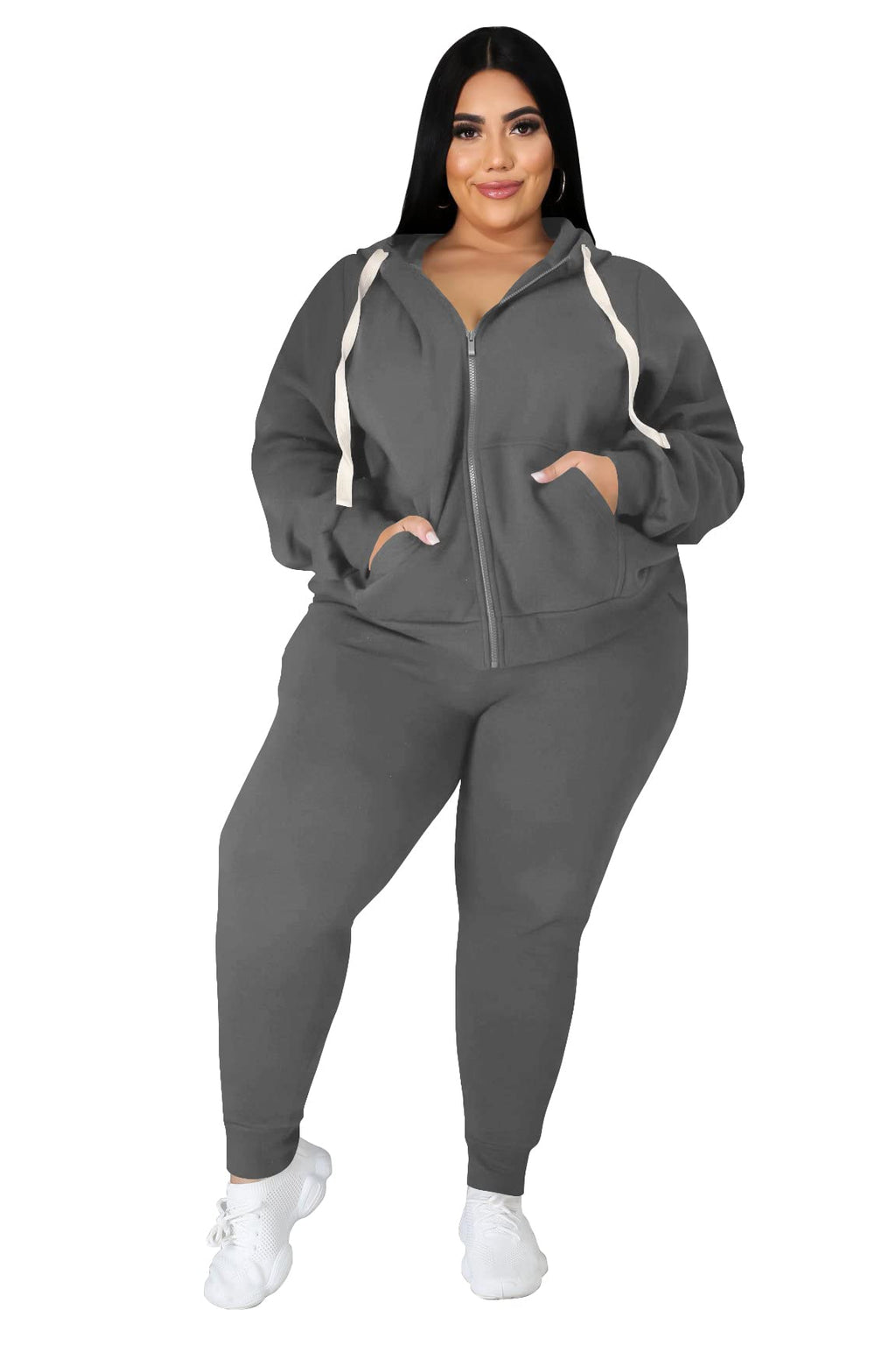YeGine Womens Plus Size Two Piece Outfits Sweatsuits Casual Long Sleeve Set With Pockets