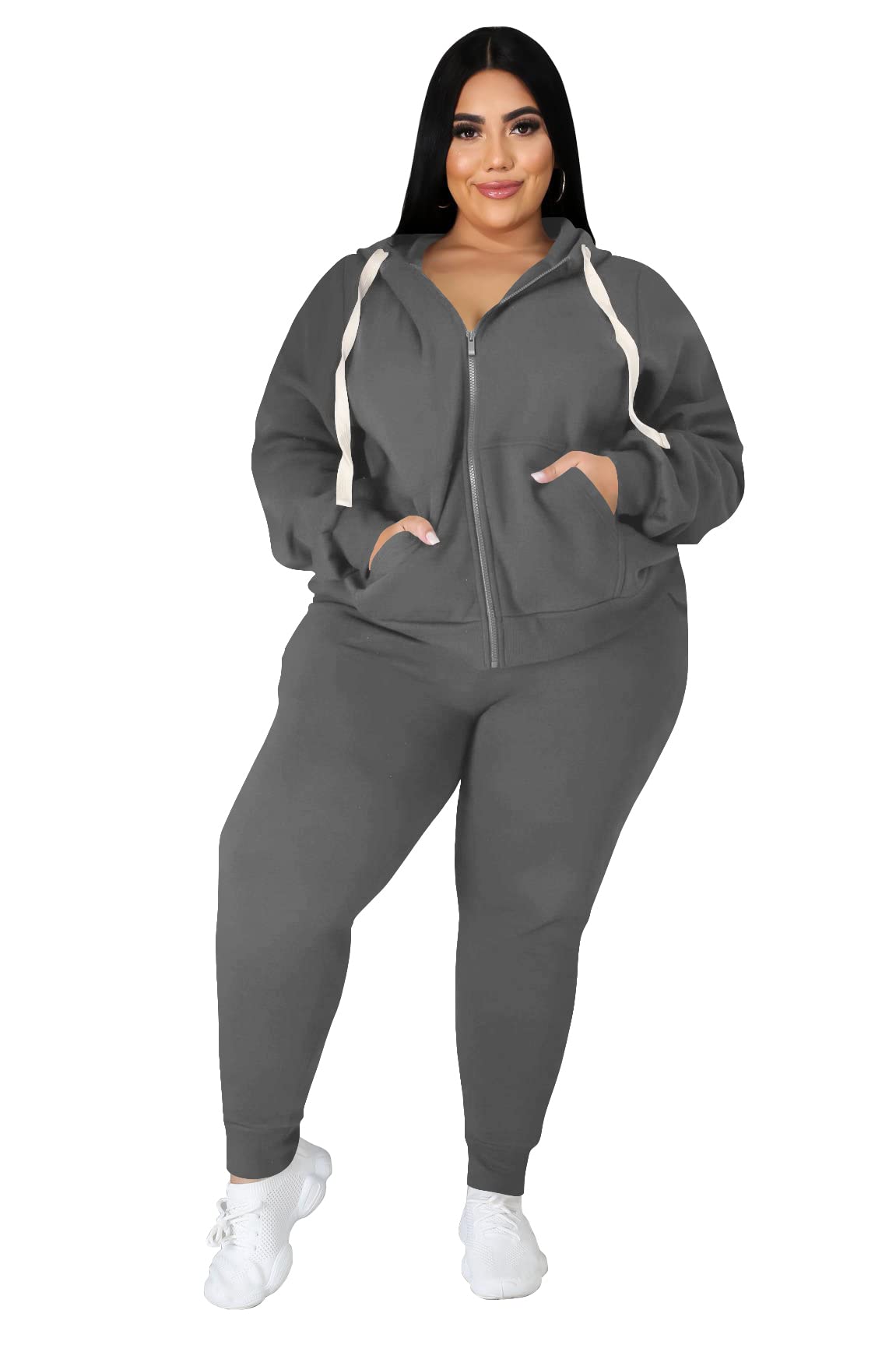 YeGine Womens Plus Size Two Piece Outfits Sweatsuits Casual Long Sleeve Set With Pockets