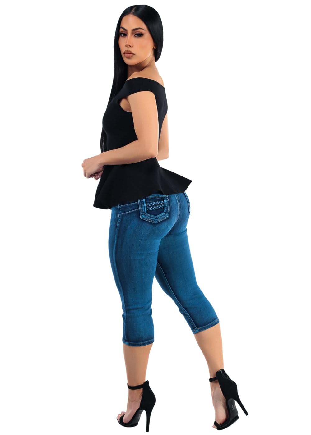 Moda Xpress Women's Juniors Ultra High Waist Butt Lifting Stretch Denim Capris Push Up Sculpting Body Shaping Comfortable Fit