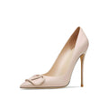 Qunvngutui Women's Pointed Toe Shallow Mouth Sexy Square Buckle Rhinestones 10cm Stiletto Heels Slip-on Wedding Party Banquet Big Size Shoes