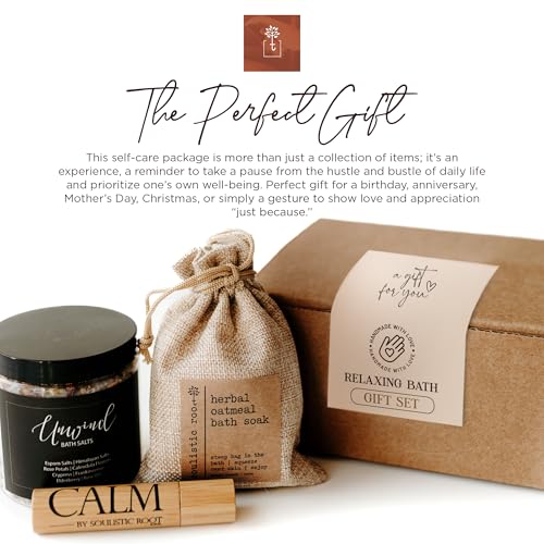 SOULISTIC ROOT Revitalizing Bath Gift - Premium Self-Care Bath & Body Set with Lavender Oatmeal Soak, Tranquil Essential Oil Roller, Epsom Salt Soak, Home Spa Kit, Ready-to-Gift Box