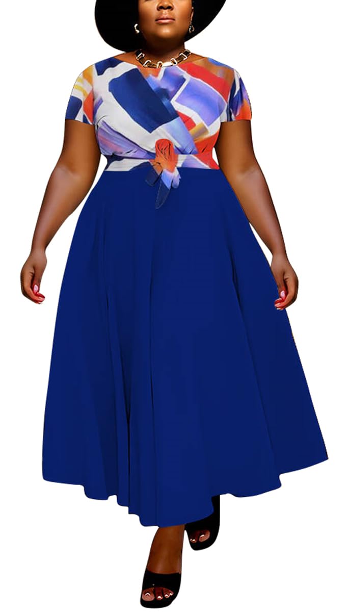 BFFBABY Plus Size Dress A Line Dresses for Women Summer Long Dresses with Sleeve Casual Belted