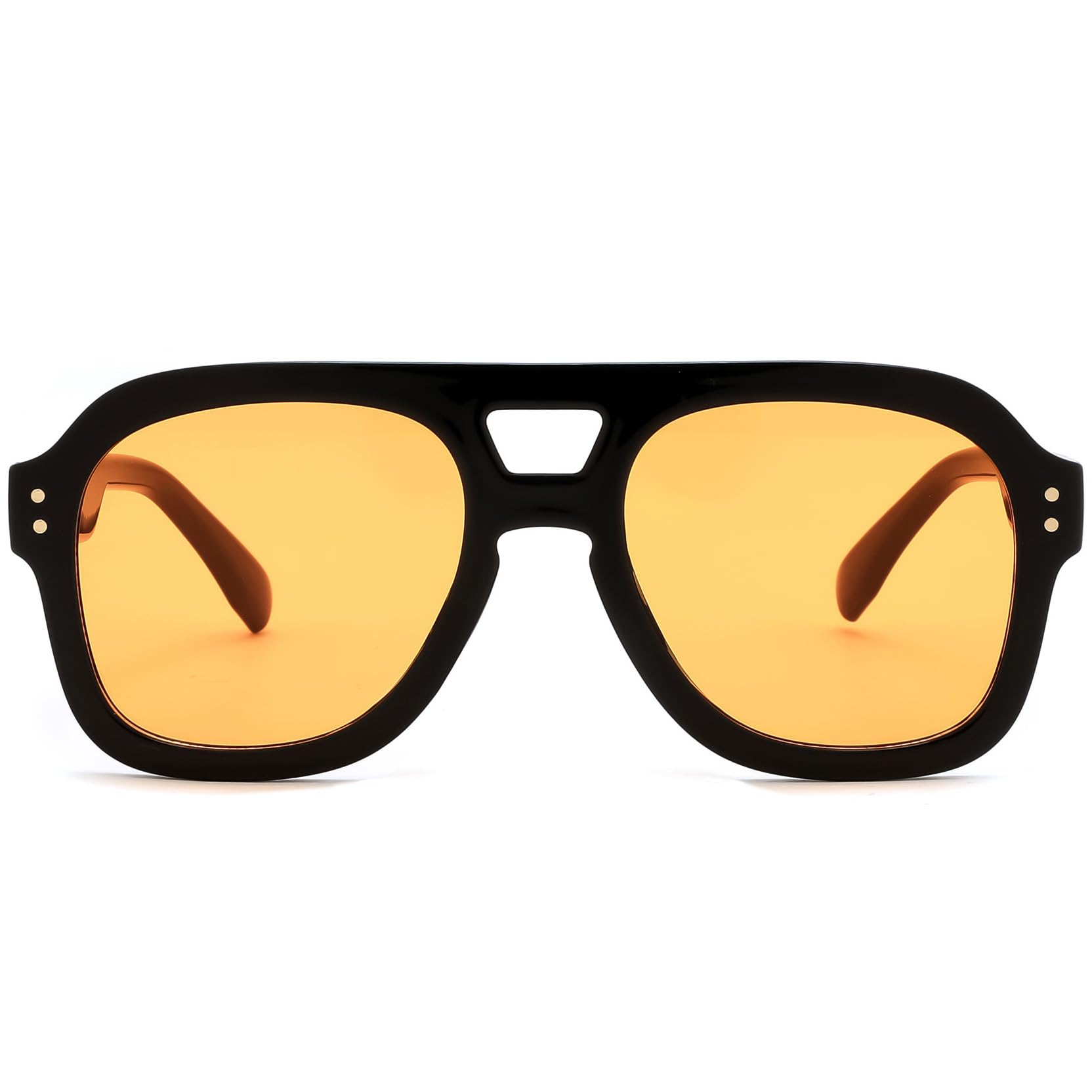 FEISEDY Vintage Aviator Sunglasses Double Bridge Women Men Large Square Thick Frame Trendy Eyewear UV400 B2846