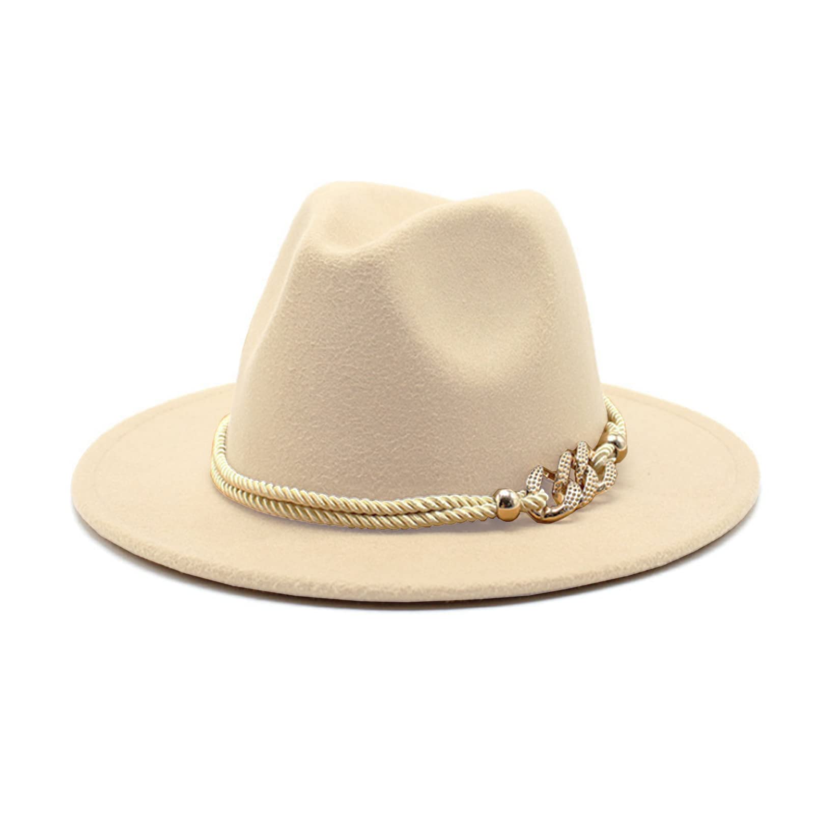 Gossifan Lady Fashion Wide Brim Felt Fedora Panama Hat with Ring Belt