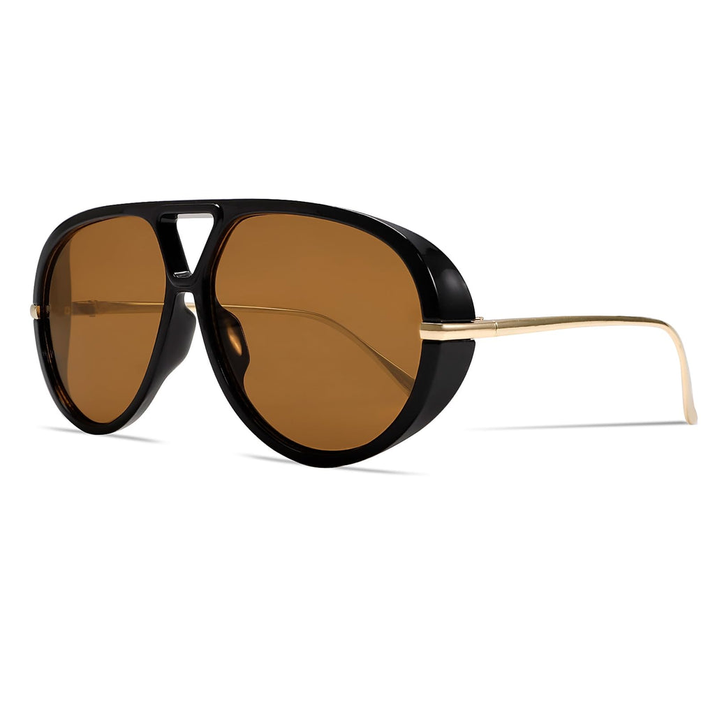 GUVIVI Retro Gold Aviator Sunglasses for Women Men, 2026 Metal Oversized 70s Aviators Black Vacation Beach Sun Glasses