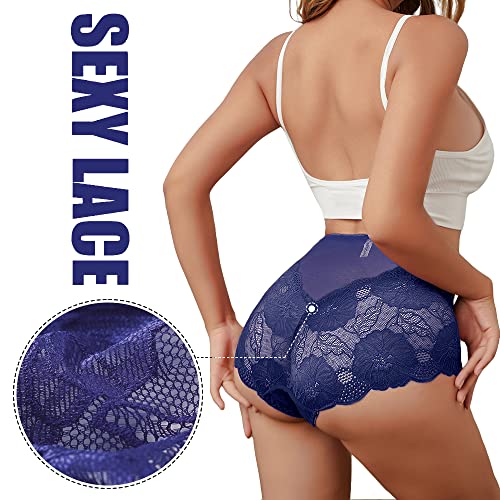 PHOLEEY Womens Sexy Underwear Lace Panties High Waisted Plus Size Ladies Brief for Women 5-Pack