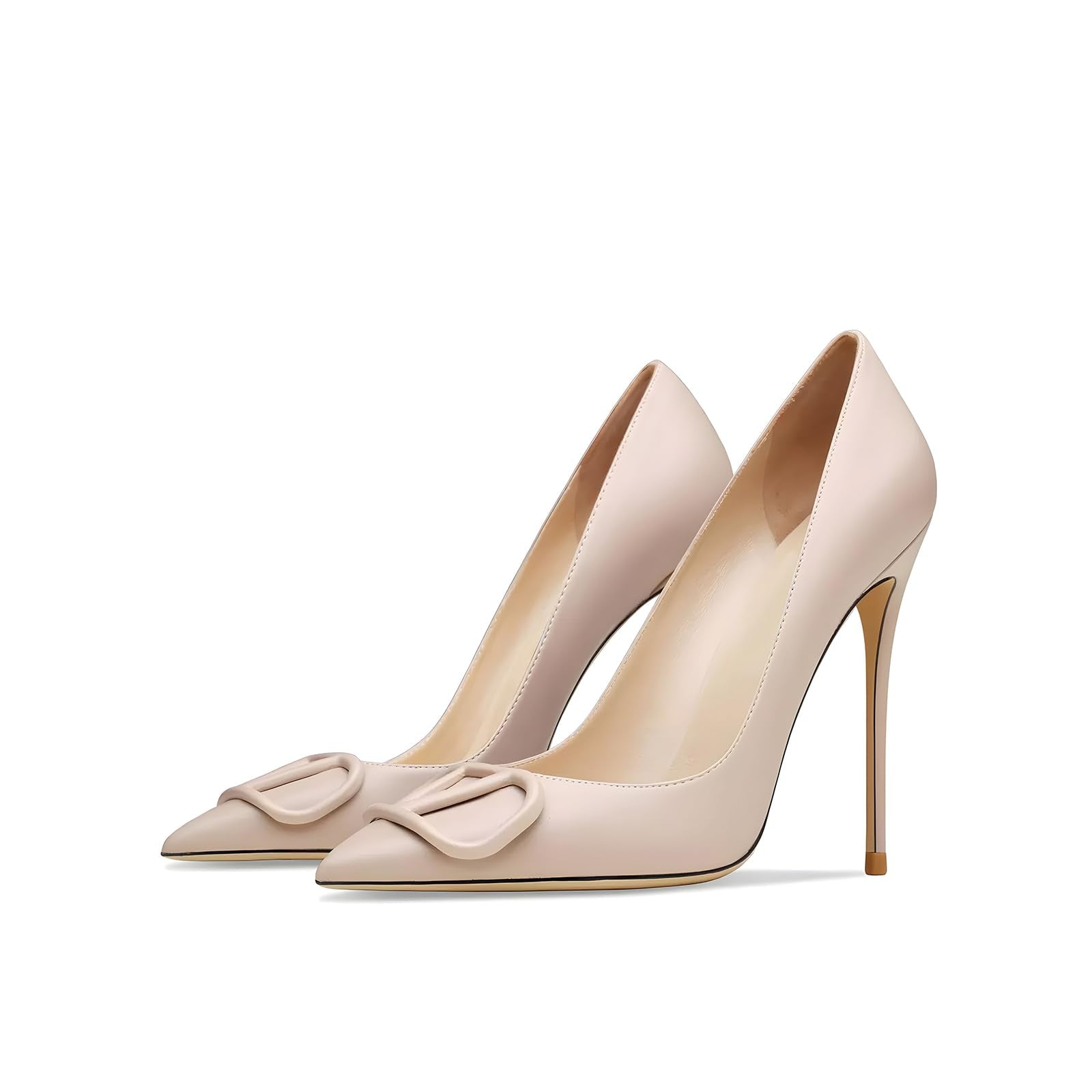 Qunvngutui Women's Pointed Toe Shallow Mouth Sexy Square Buckle Rhinestones 10cm Stiletto Heels Slip-on Wedding Party Banquet Big Size Shoes