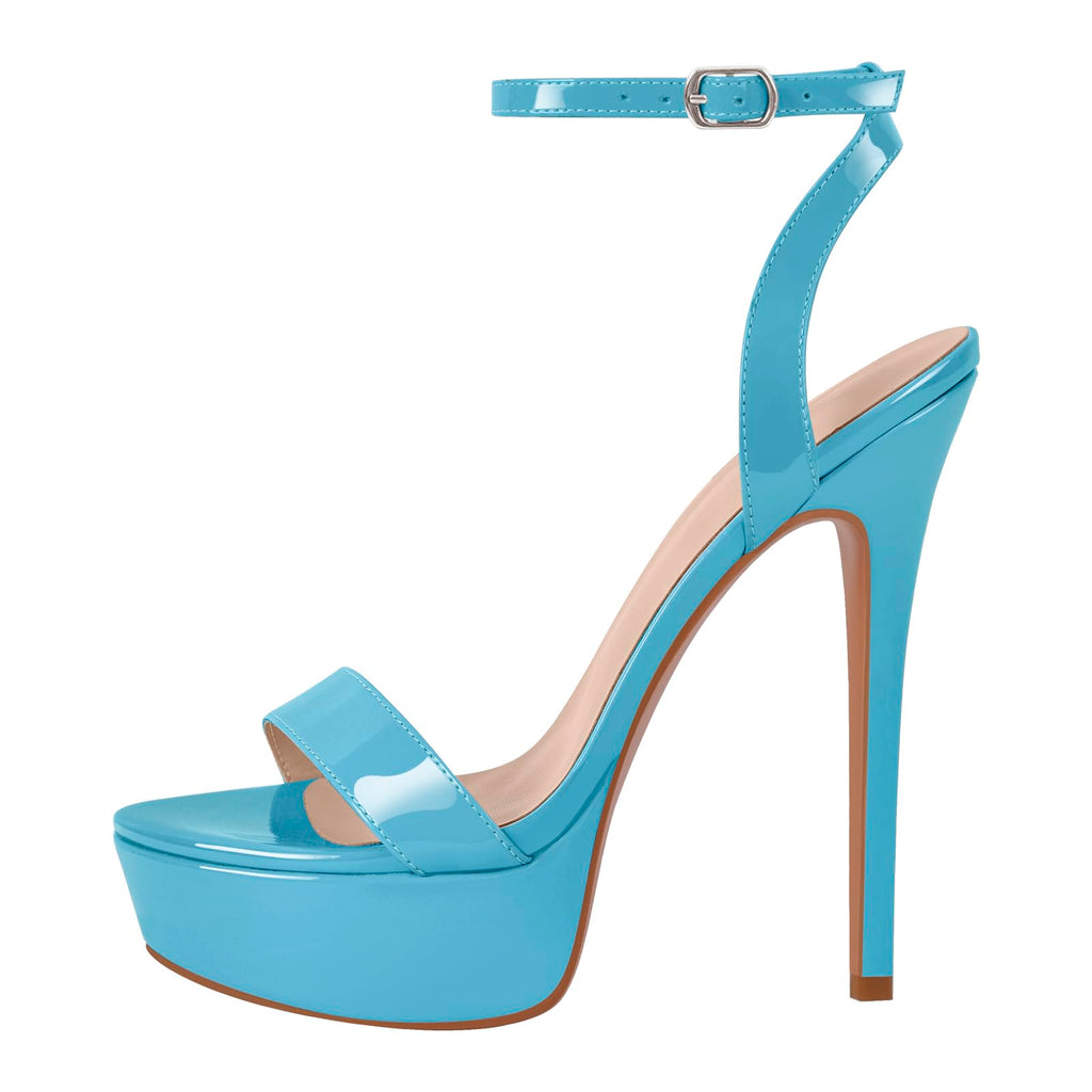 onlymakerheels Platform Stiletto High Heels for Women, Round Open Toe Ankle Strap Sexy Heeled Sandals for Wedding Party Dress