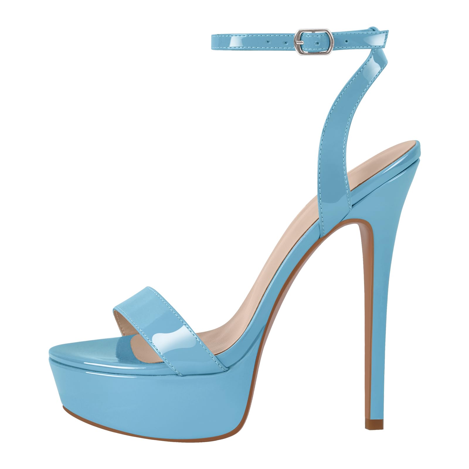 onlymakerheels Platform Stiletto High Heels for Women, Round Open Toe Ankle Strap Sexy Heeled Sandals for Wedding Party Dress