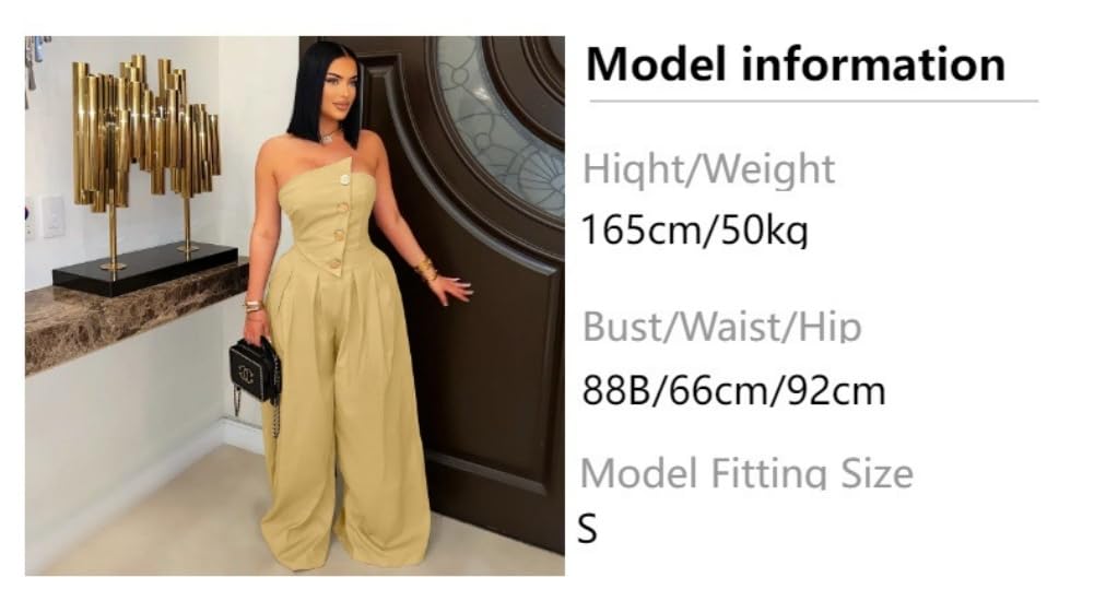 BOKITECAO Womens Cargo Jumpsuit Sexy Strapless One Piece Outfit Off Shoulder Top Ruched Wide Leg Rompers Overalls