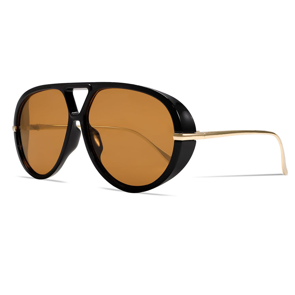 GUVIVI Retro Gold Aviator Sunglasses for Women Men, 2026 Metal Oversized 70s Aviators Black Vacation Beach Sun Glasses