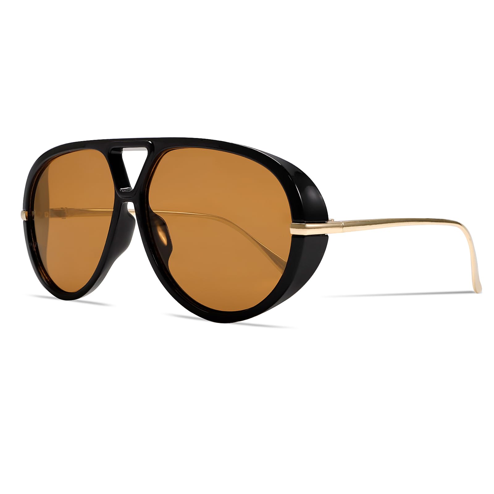 GUVIVI Retro Gold Aviator Sunglasses for Women Men, 2026 Metal Oversized 70s Aviators Black Vacation Beach Sun Glasses