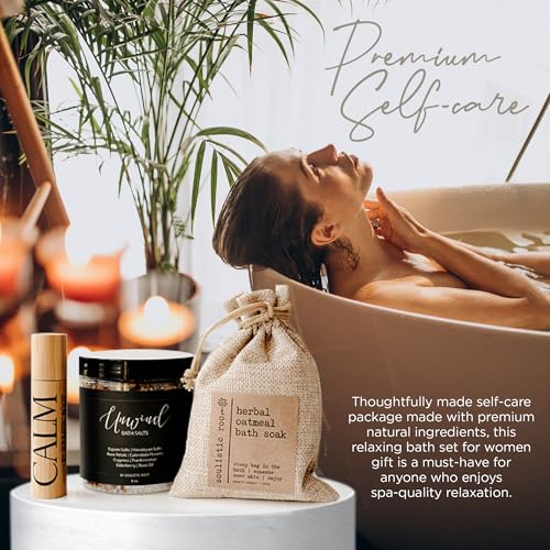SOULISTIC ROOT Revitalizing Bath Gift - Premium Self-Care Bath & Body Set with Lavender Oatmeal Soak, Tranquil Essential Oil Roller, Epsom Salt Soak, Home Spa Kit, Ready-to-Gift Box