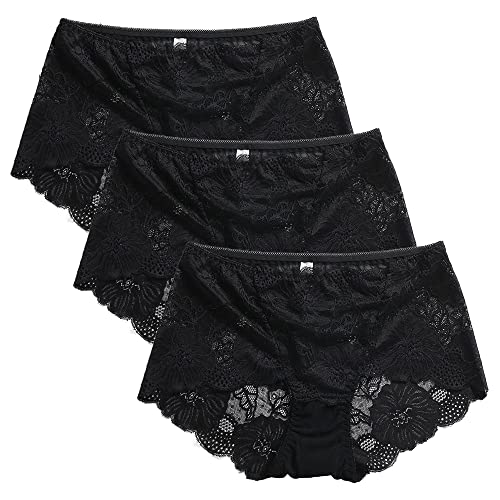 PHOLEEY Womens Sexy Underwear Lace Panties High Waisted Plus Size Ladies Brief for Women 5-Pack