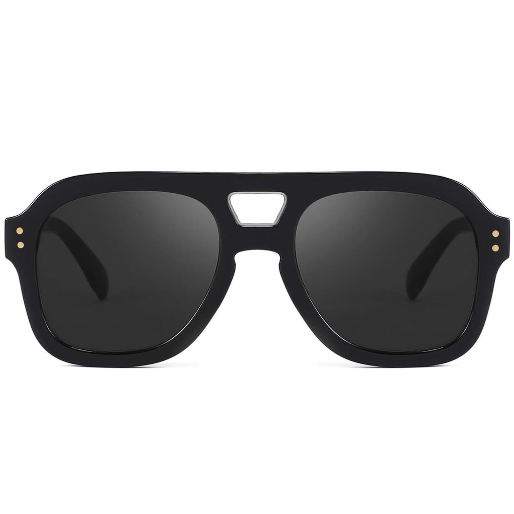 FEISEDY Vintage Aviator Sunglasses Double Bridge Women Men Large Square Thick Frame Trendy Eyewear UV400 B2846
