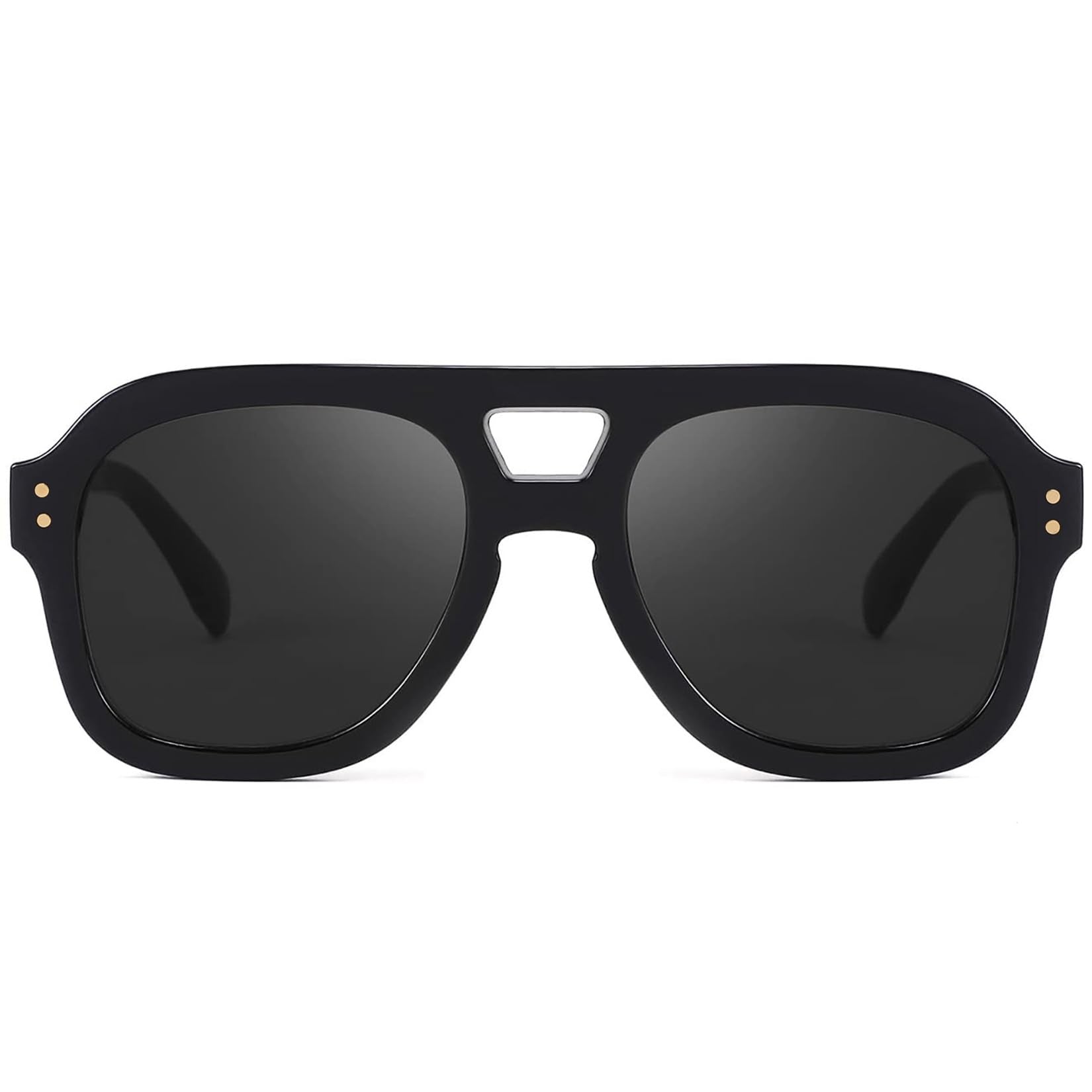 FEISEDY Vintage Aviator Sunglasses Double Bridge Women Men Large Square Thick Frame Trendy Eyewear UV400 B2846