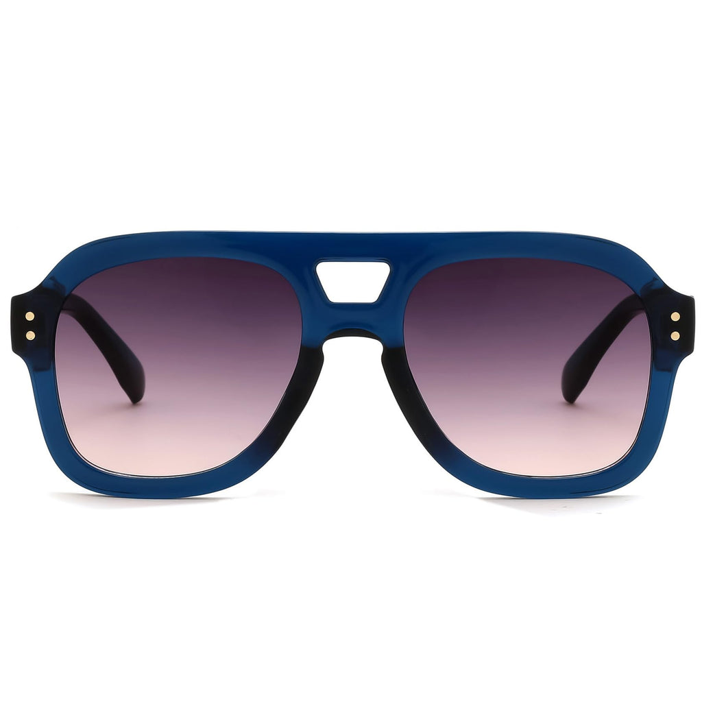 FEISEDY Vintage Aviator Sunglasses Double Bridge Women Men Large Square Thick Frame Trendy Eyewear UV400 B2846