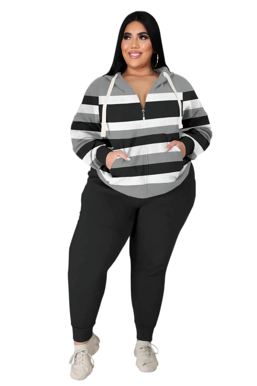 YeGine Womens Plus Size Two Piece Outfits Sweatsuits Casual Long Sleeve Set With Pockets
