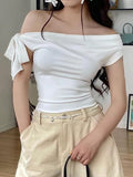 Women's Off-Shoulder Tie-Sleeve White Blouse Fitted Top