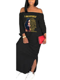 Women's Casual Off Shoulder Maxi Dress - African Print Summer Loose Long Sleeve Tunic T Shirt Dresses with Pockets