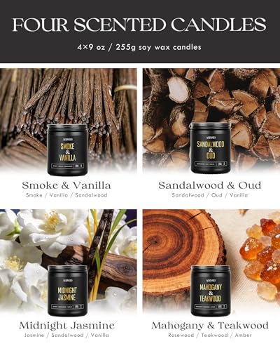 AOOVOO Scented Candles for Men - 4 Pack Candles for Home Scented, Soy Wax, Men Candle Set, Candle Set
