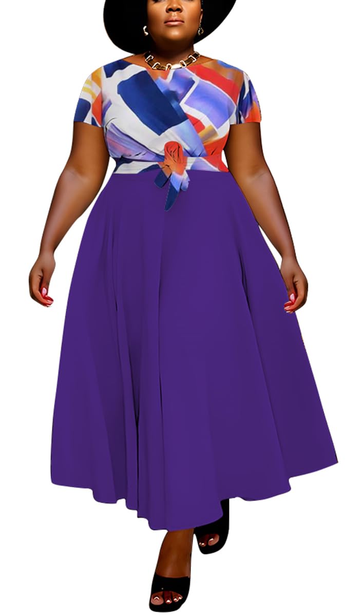 BFFBABY Plus Size Dress A Line Dresses for Women Summer Long Dresses with Sleeve Casual Belted
