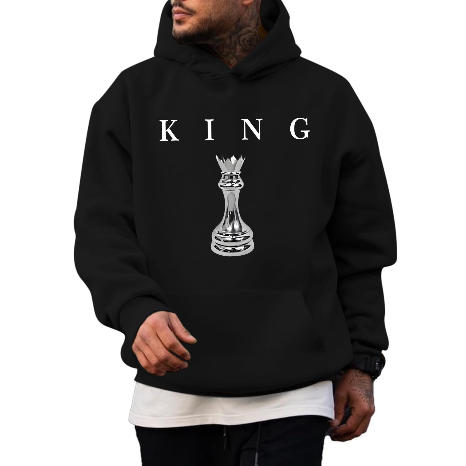 Kelxjia King Graphic Hoodies For Men Oversized Designer Hoodie Cool Chess Sweatshirts Urban Streetwear Drop Shoulder Pullover