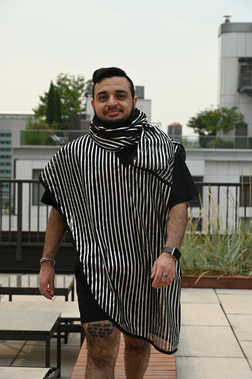 Translucent Striped Scarf Unisex Reversible Top