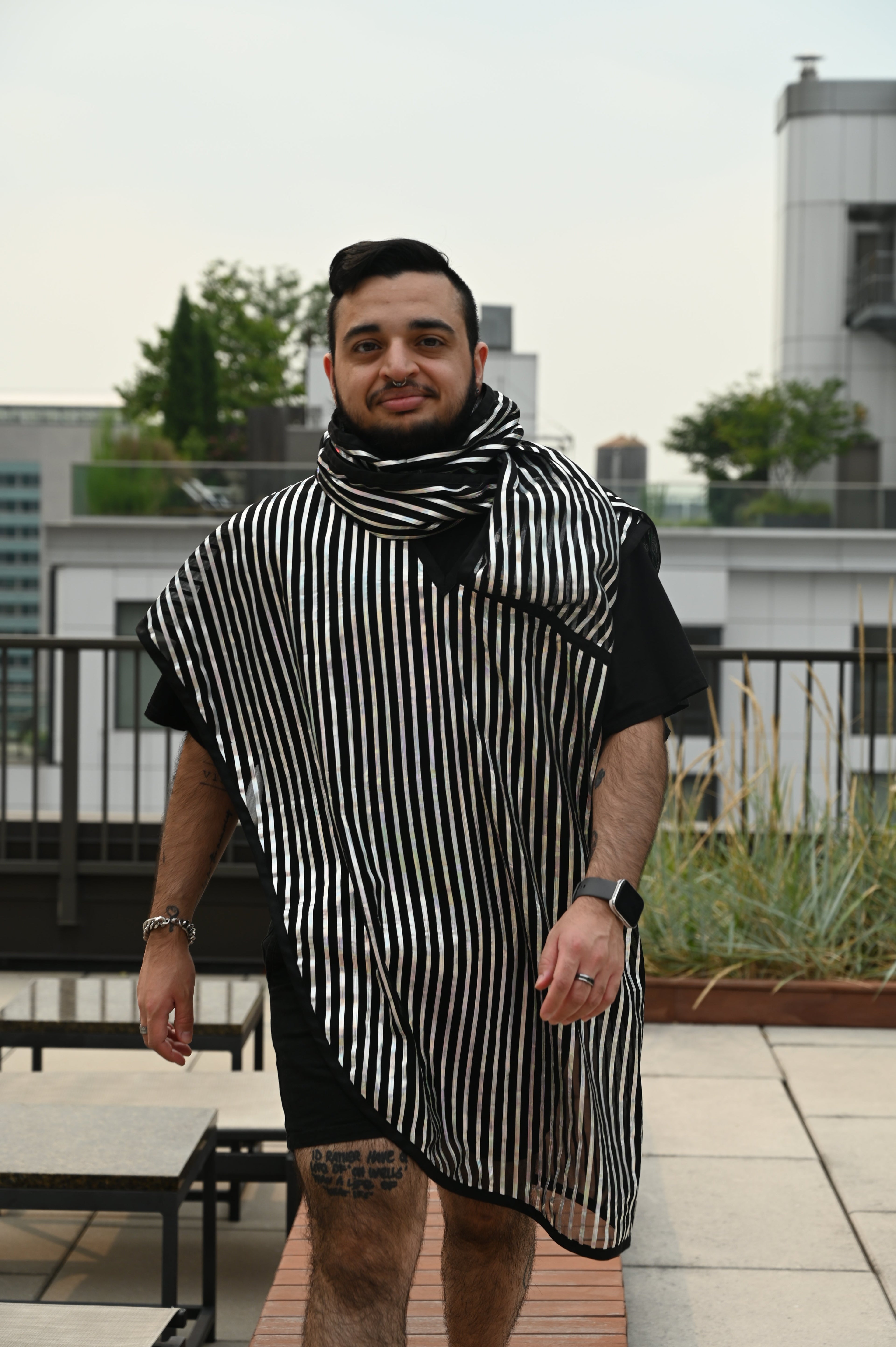 Translucent Striped Scarf Unisex Reversible Top