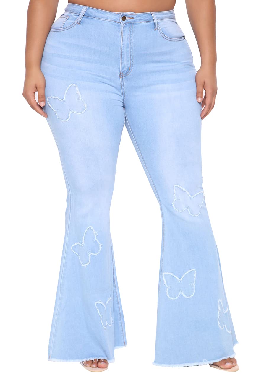 BessCops Plus Size Bell Bottom Jeans for Women Elastic High Waisted Classic Flared Denim Pants