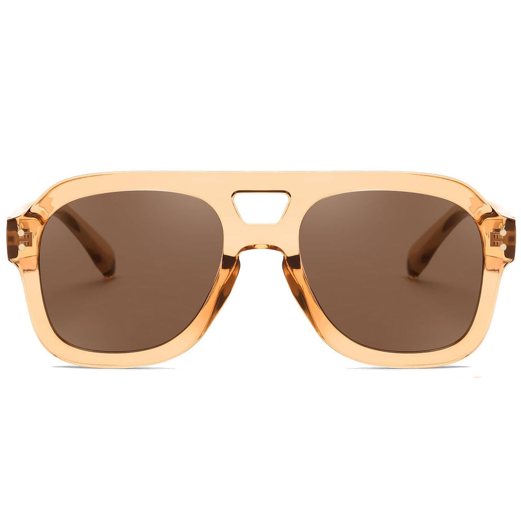 FEISEDY Vintage Aviator Sunglasses Double Bridge Women Men Large Square Thick Frame Trendy Eyewear UV400 B2846