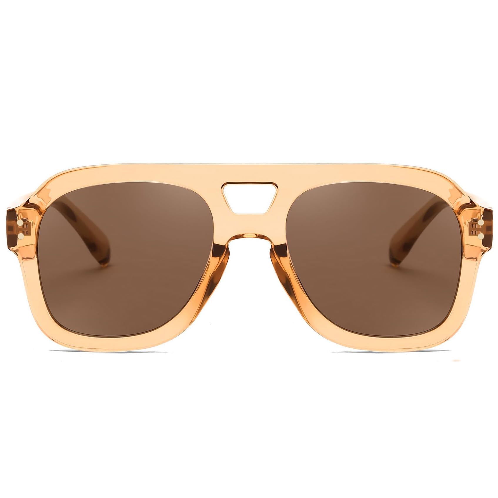 FEISEDY Vintage Aviator Sunglasses Double Bridge Women Men Large Square Thick Frame Trendy Eyewear UV400 B2846