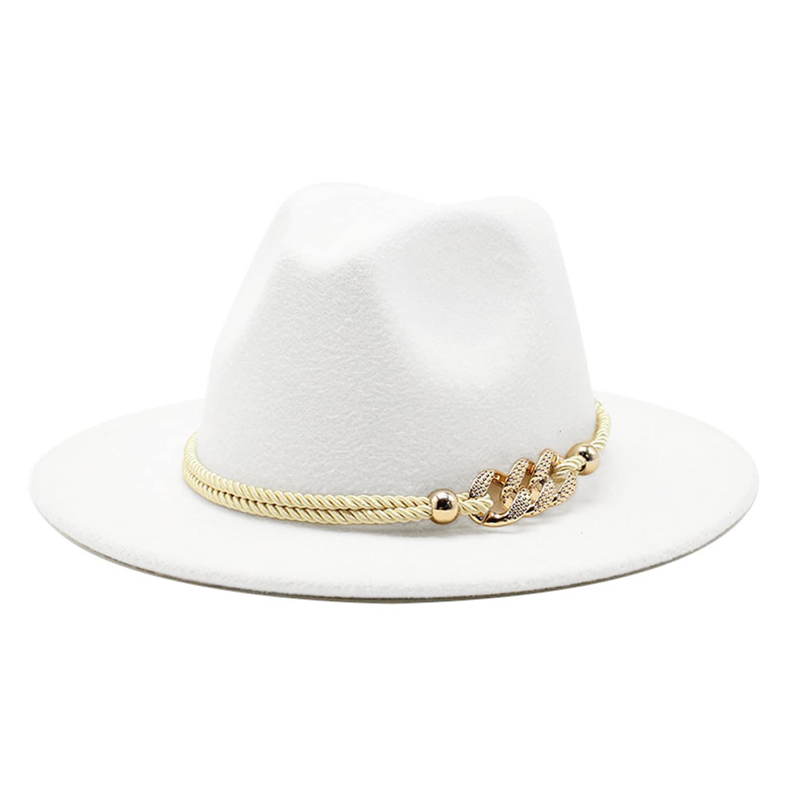 Gossifan Lady Fashion Wide Brim Felt Fedora Panama Hat with Ring Belt