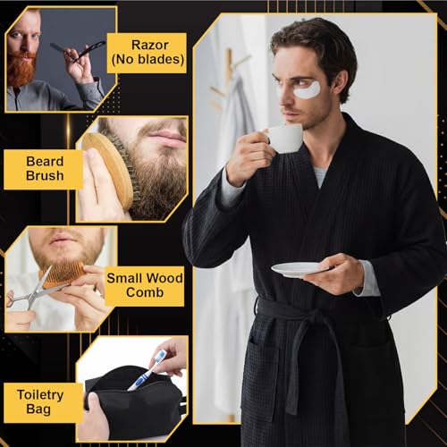 Twistover 9 Pcs Birthday Gifts Baskets for Men Beard Care for Him with Waffle Robe Toiletry Bag Comb Scissors