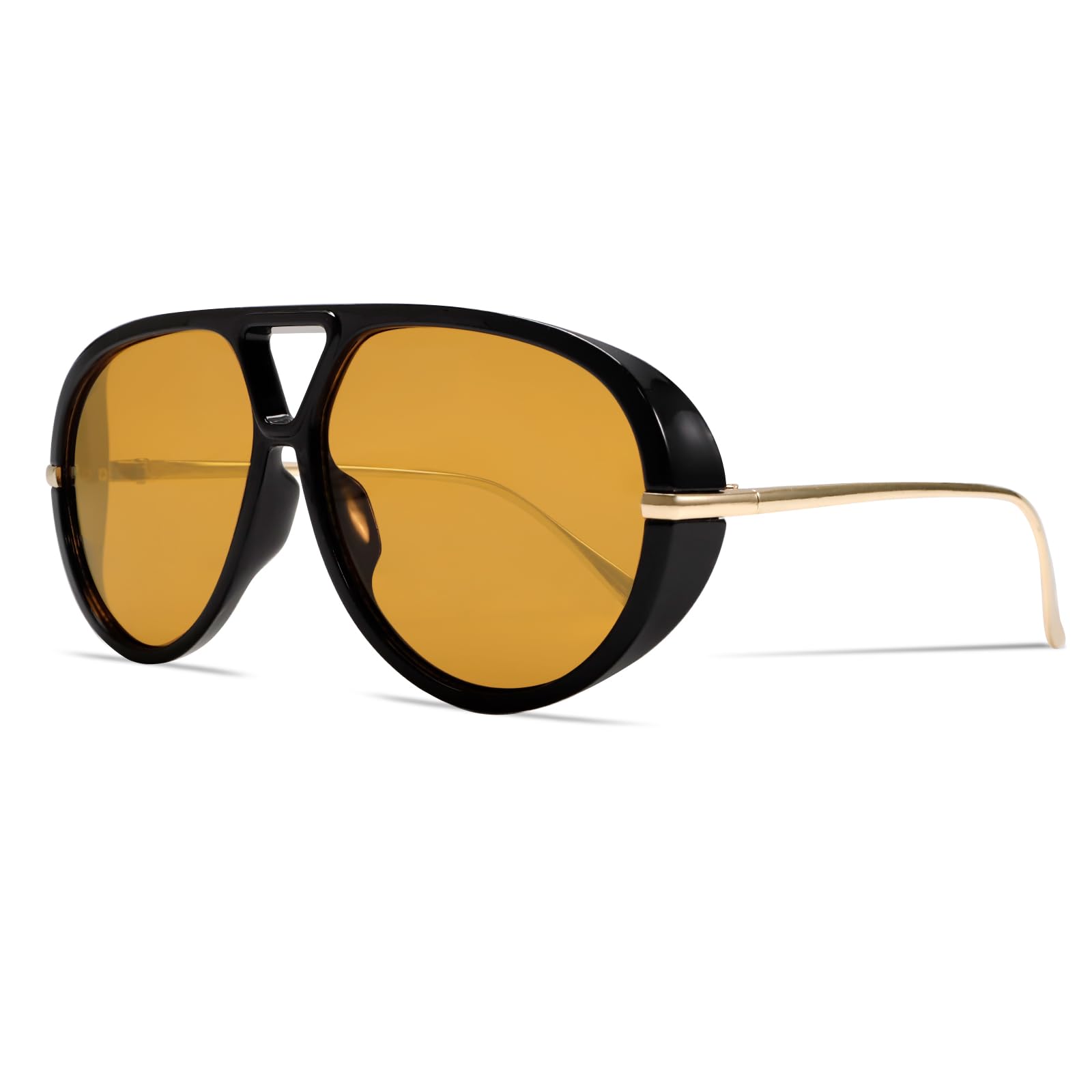 GUVIVI Retro Gold Aviator Sunglasses for Women Men, 2026 Metal Oversized 70s Aviators Black Vacation Beach Sun Glasses