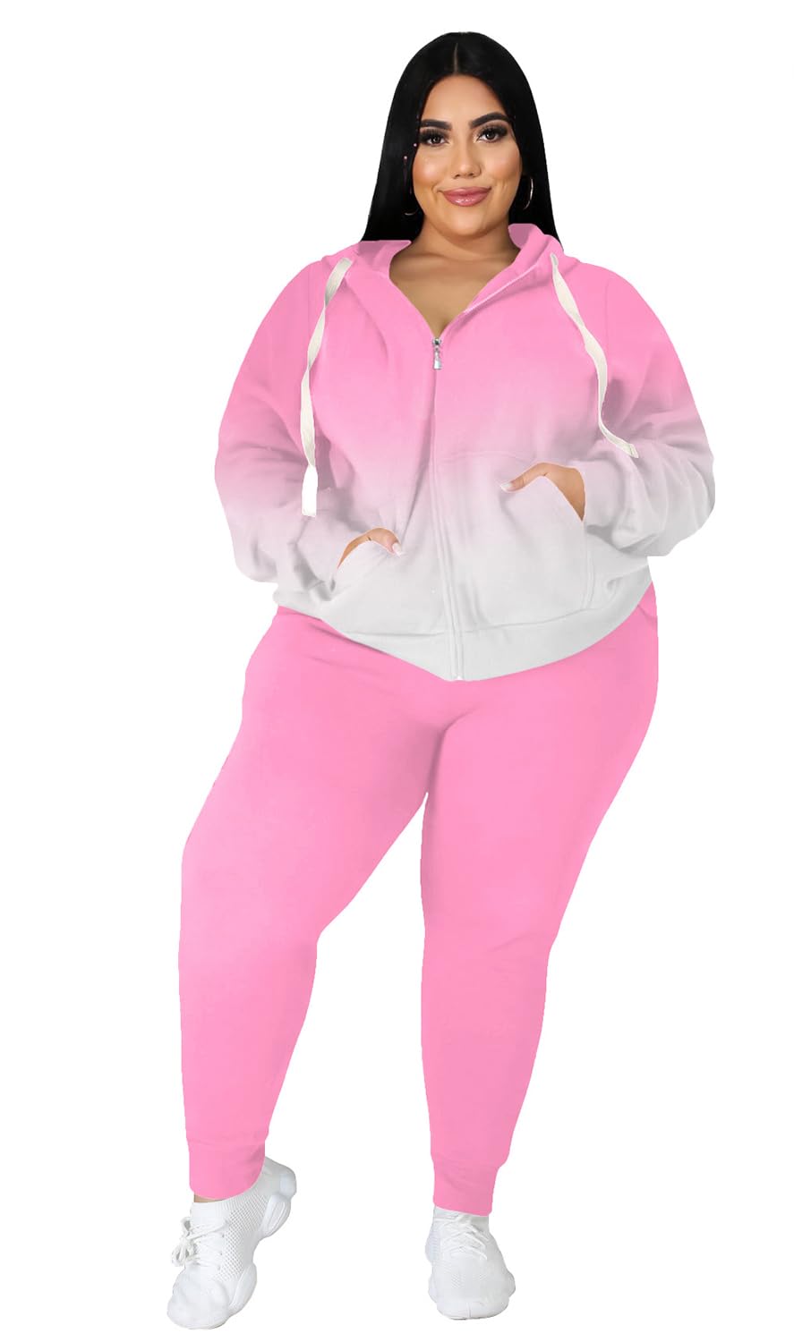 YeGine Womens Plus Size Two Piece Outfits Sweatsuits Casual Long Sleeve Set With Pockets