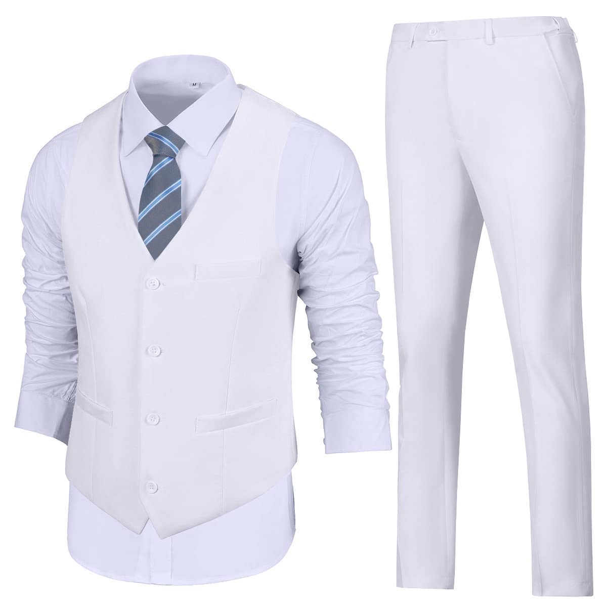 Mens Slim Fit 2 Piece Suit Set V-Neck Solid Dress Suit Vest Pants Wedding Prom Tuxedo for Men