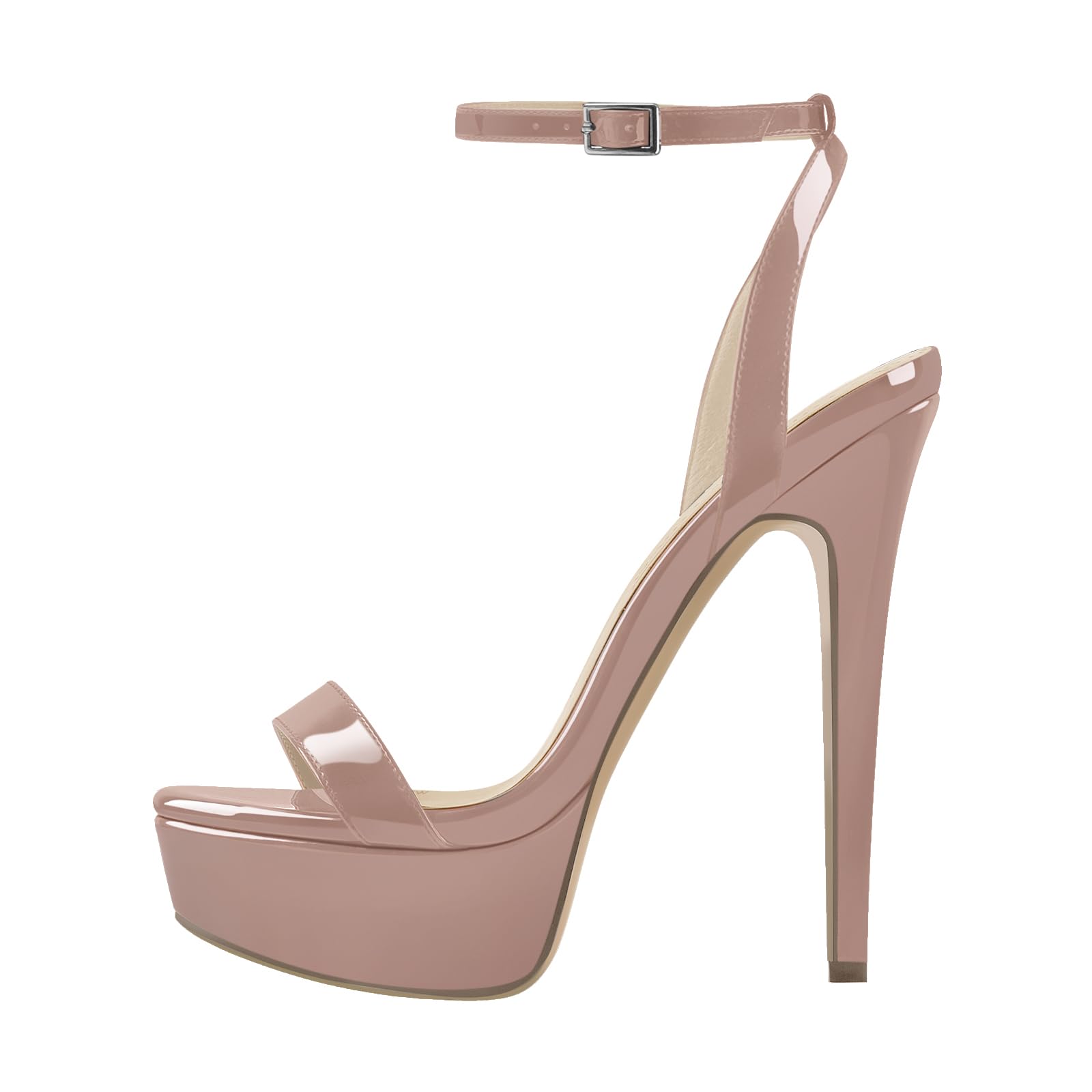 onlymakerheels Platform Stiletto High Heels for Women, Round Open Toe Ankle Strap Sexy Heeled Sandals for Wedding Party Dress