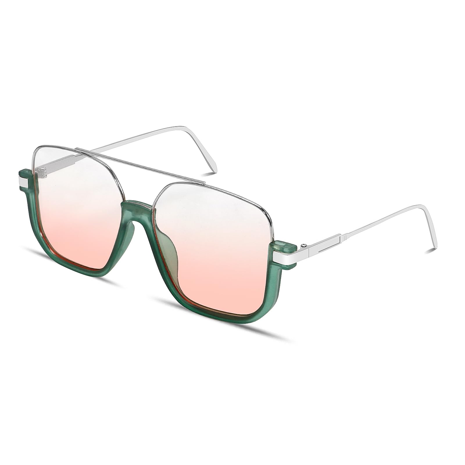 GUVIVI Retro Oversized Aviator Sunglasses for Women Men Square Double Bridge Pilot Sun Glasses 70s Trendy Shades
