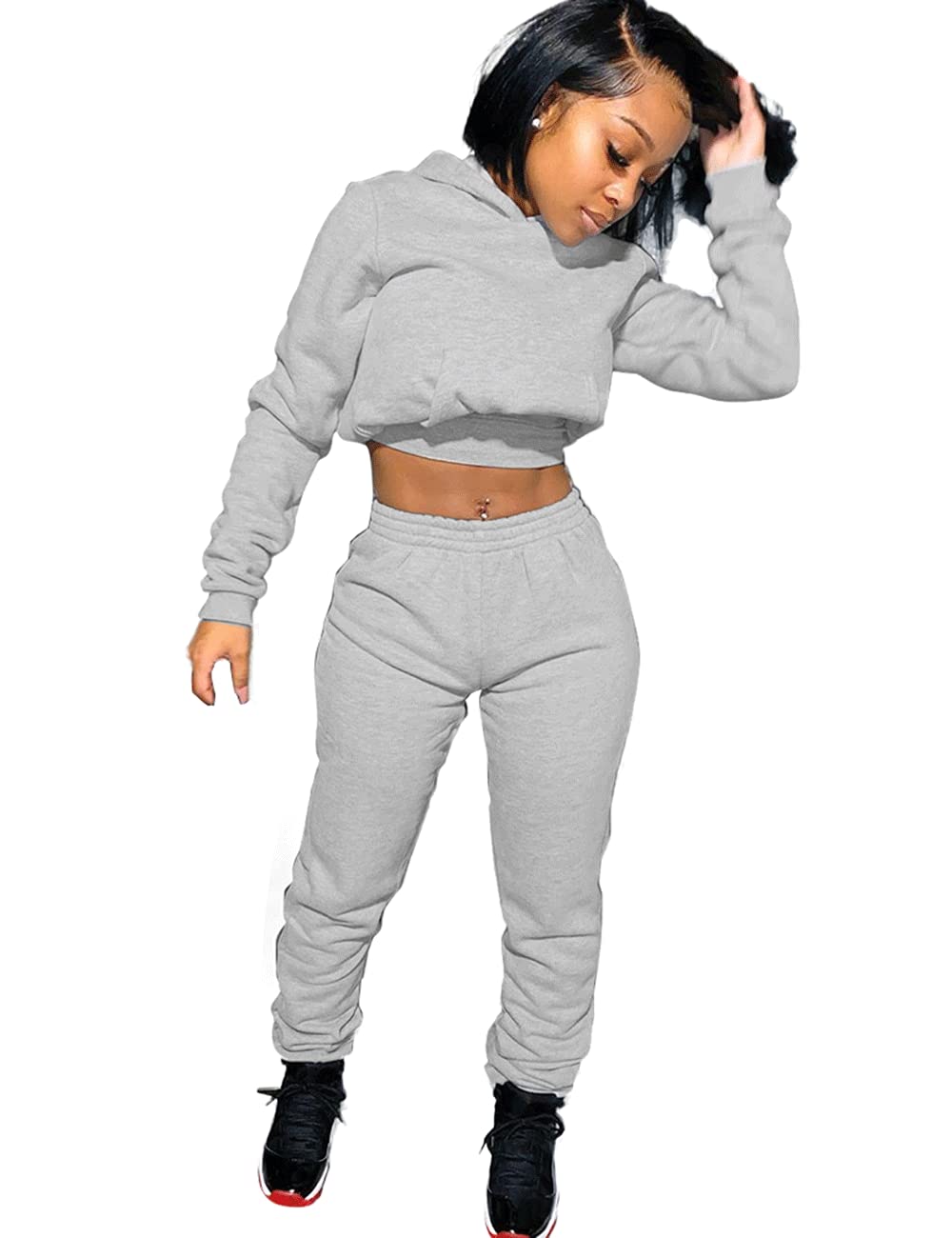 Women's 2 Piece Sweatsuit Set Long Sleeve Jogger Tracksuit Outfits 2025 Casual Crop Hoodie and Pants Matching Sets