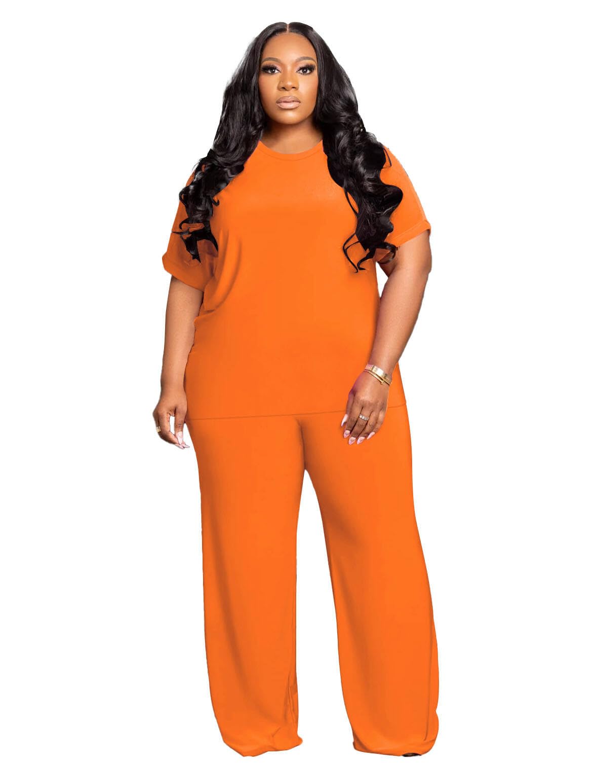 Tycorwd Women's Plus Size Two Piece Outfits Sweatsuits Sets Casual Short Sleeve Tops Loose Wide Leg Pants Tracksuit Sets