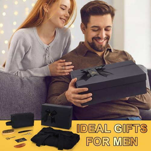 Twistover 9 Pcs Birthday Gifts Baskets for Men Beard Care for Him with Waffle Robe Toiletry Bag Comb Scissors