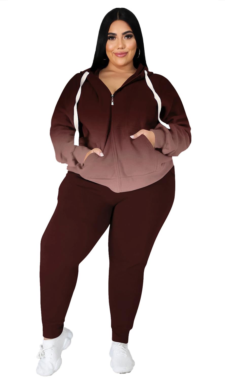 YeGine Womens Plus Size Two Piece Outfits Sweatsuits Casual Long Sleeve Set With Pockets